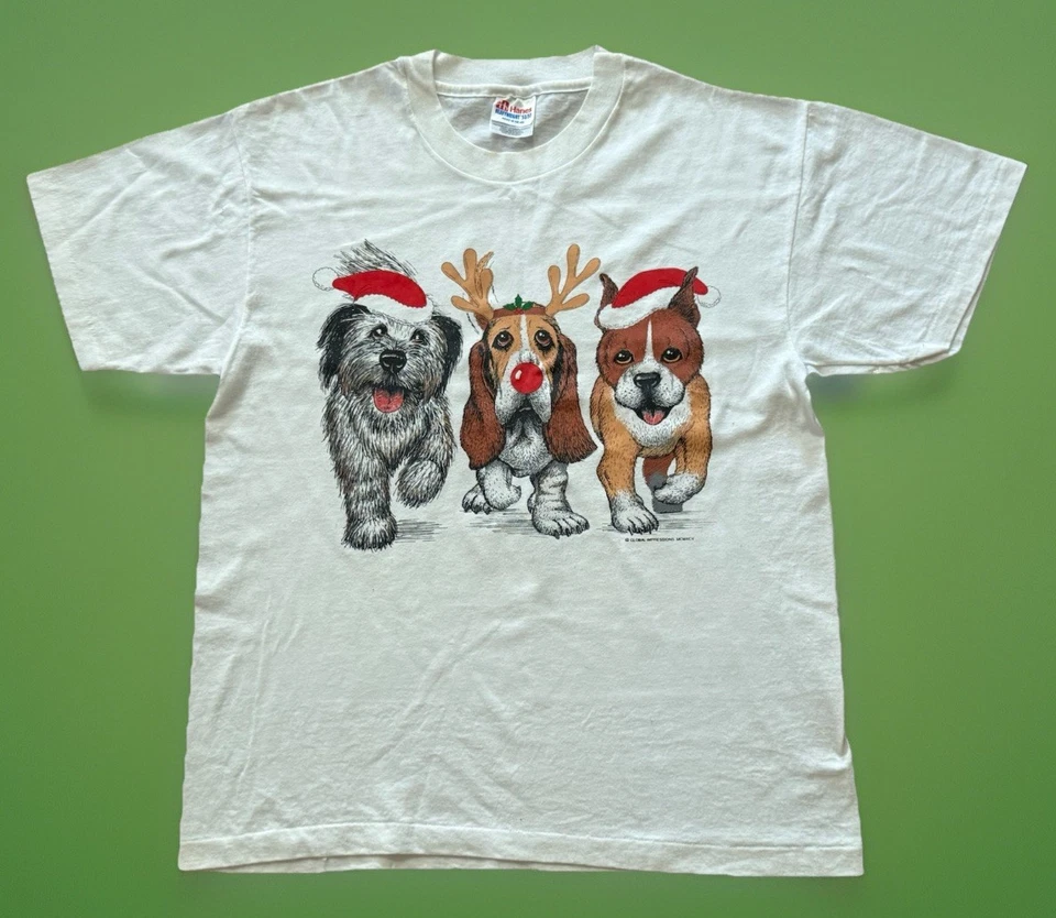 Camiseta Vintage Años 90 Navidad Perros y Culillas Doble Cara Puntada Única Talla Med Foto 2 de 4