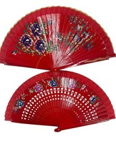 Set of 2 Wood Spanish Flamenco Vintage Wooden Folding Hand Fan Both Side Painted