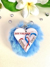 Handmade Heart Keychain    Soy Valiosa    Blue Pom   Empowerment Gift