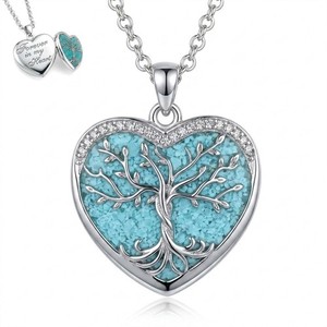 Authentic Heart Photo Locket Necklace 14K White Gold Plated Tree of Life Memory Necklac...