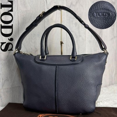 TOD'S Logo Leather 2-Way Tote Bag Navy Blue - Includes Dust Bag