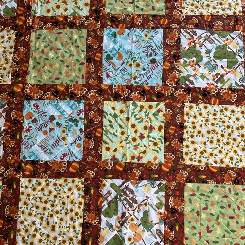 Handmade Machine Sewn Quilt Top Fall Harvest Autumn Pumpkins Unfinished 55”x 70” - Picture 6 of 11