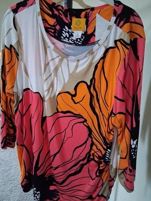 Ruby Rd XL Top  Multicolored Floral Pullover  EUC  Orange, Tan, White, Black