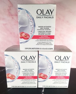 Olay Daily Facials Water Activated Dry Cloths Fragrance Free Lot of 3