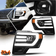 For 09-14 Ford F150 Projector Headlight w/LED Daytime Running Lamp Black/Amber