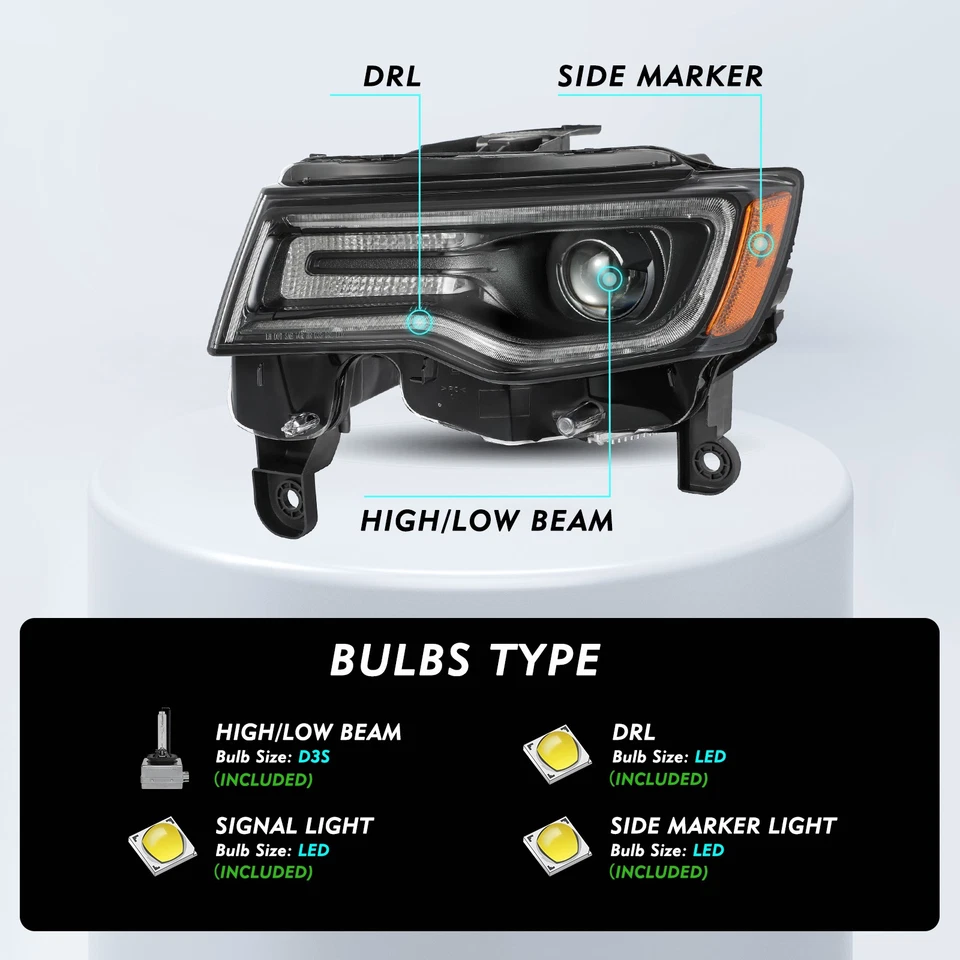 For 2017-2021 Jeep Grand Cherokee HID/Xenon Black Headlight OE Style Left - Image 2 of 4