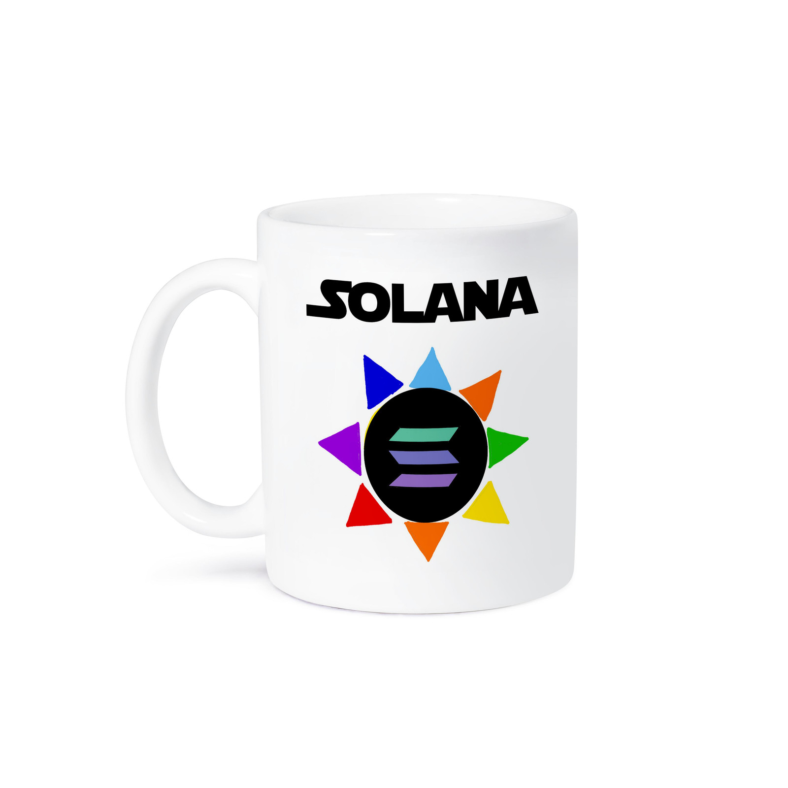 3dRose, Cool Fun Solana Sun and Rainbow Crypto currency SOL Coin Investor, Mug