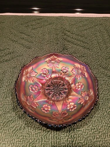 Small Fenton Amethyst Carnival Glass Little Flowers Sauce, Berry Bowl, Ice Cream