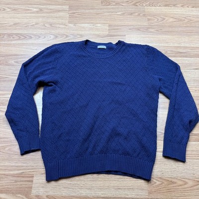 Emidio Tucci Sweater Mens Large Blue Diamond Knit Crew Neck Pullover Cotton