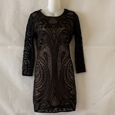 Mango Black Lace Sheath Dress Size 4 Lined Mini Long Sleeve Cocktail Party
