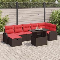 Vidaxl Garten-Sofa-Set Mit Kissen Mit Speicher 8 Pcs Braun Poly Rattan Neu