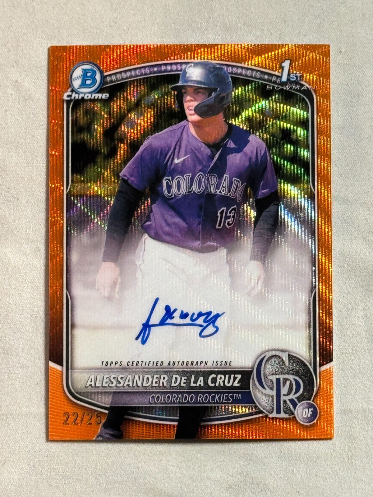 2025 Bowman Chrome Orange Wave Refractor Alessander De La Cruz Auto RC 1st /25