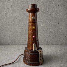 Mid Century Olive Wood & Oak Lighthouse Table Lamp