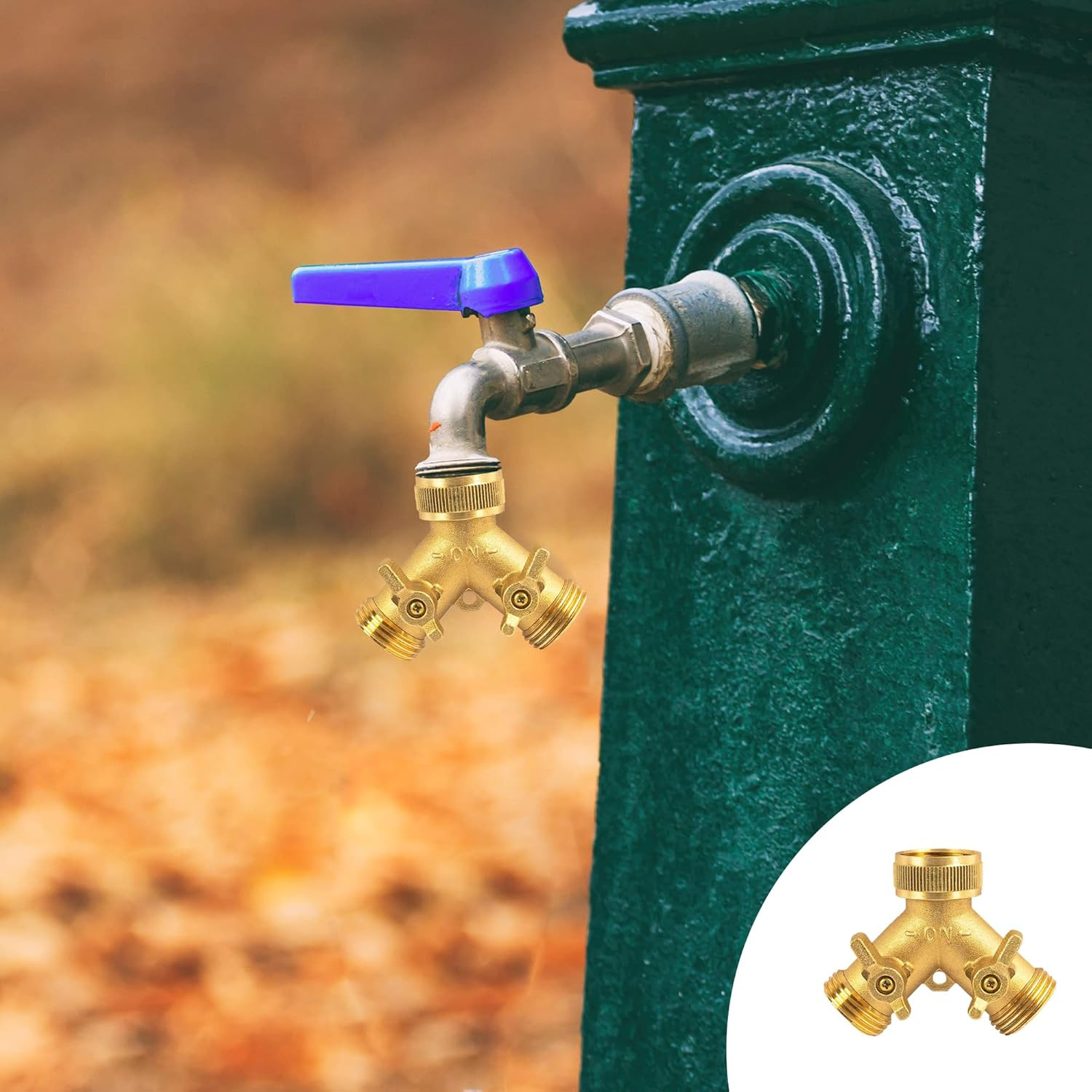 Brass Garden Hose Splitter (2 Way), Solid Brass Hose Y Splitter 2 Valves with 2