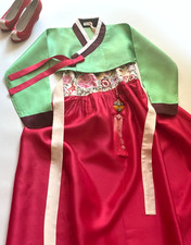 Korean Traditional Dress Hanbok Set-Green Jacket  Embroiderd Skirt  Petticoat