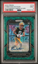 2022 Panini Prizm Christian Watson Green Scope Rookie Auto /75 Packers RC PSA 9