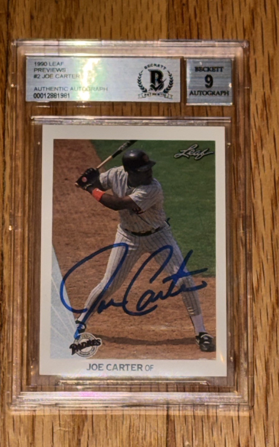 1990 Leaf Preview Joe Carter signed Rare Promo Beckett autograph grade 9
