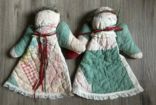 2 VTG GRANDMA'S HANDMADE RAG DOLL AnGELs  REPURPOSED QUILT LACE HAND STITCHED