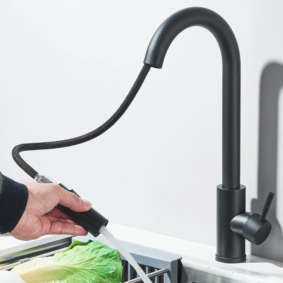 Rubinetto Miscelatore cucina lavello estraibile doccetta nero 360° monocomando - Immagine 4 di 4