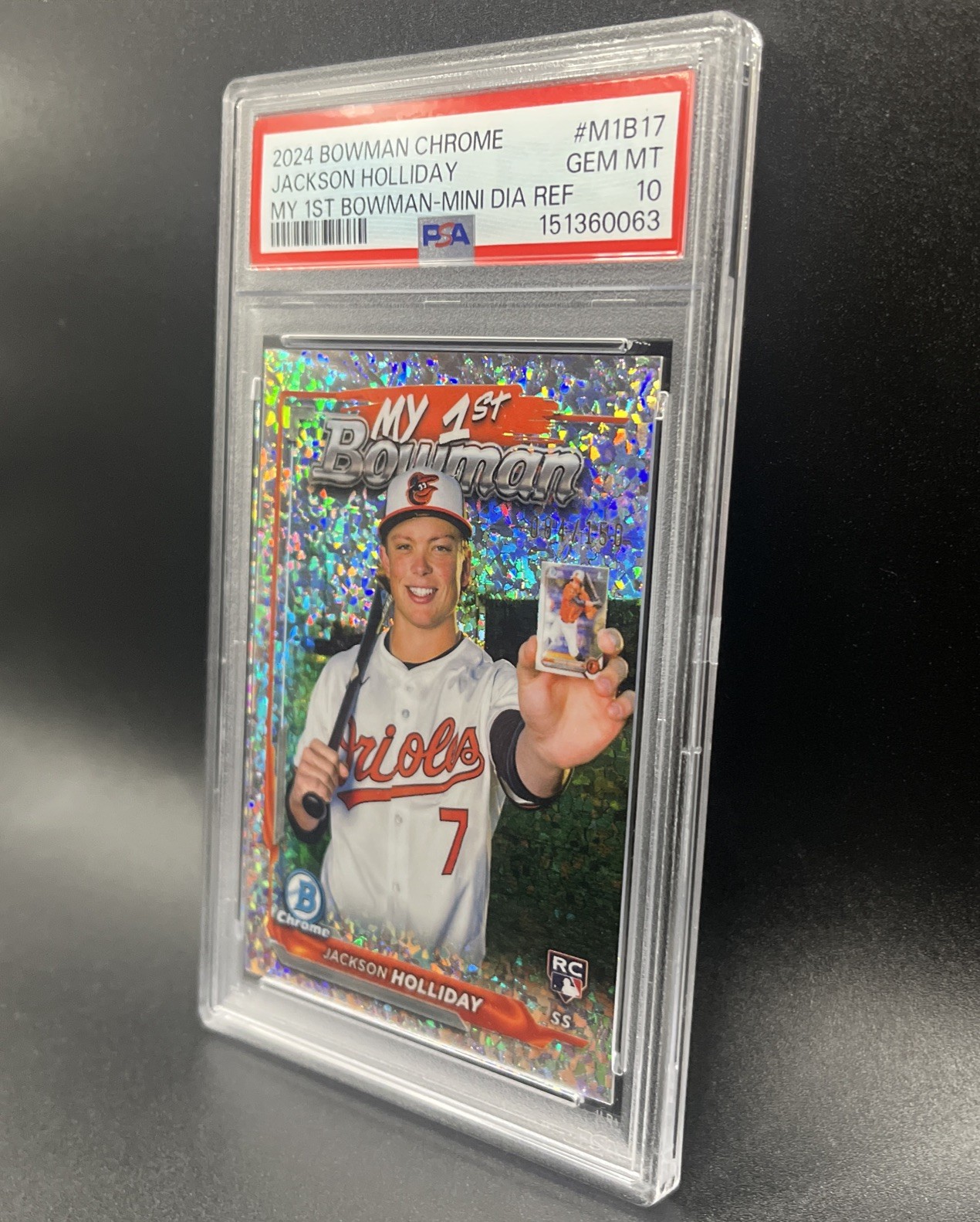 2024 Bowman Chrome JACKSON HOLLIDAY “1ST BOWMAN” Mini-Diamond /150 PSA 10 view 5