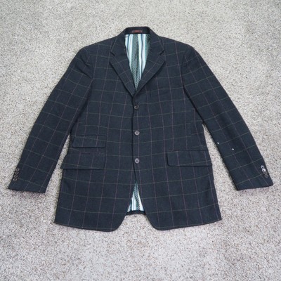 Etro Blazer Mens 44 Black Plaid Cashmere Wool Sport Coat Italy Windowpane Jacket