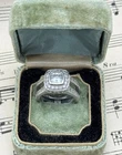 STERLING Ring 925 Silver Clear Center Stone Halo & Band ESTATE FIND Size 5.5