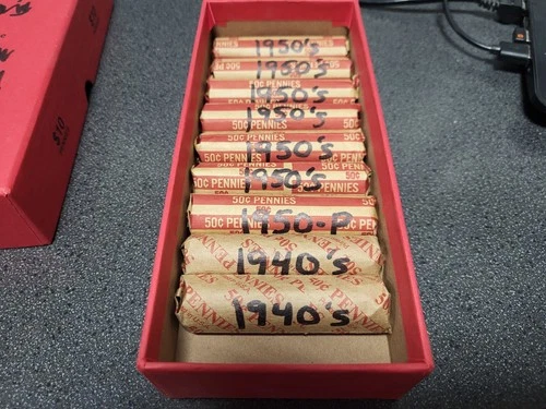 3 Pounds - 95% Copper Lot (9 rolls) Wheat Cent 1947-1954 PDS Good Mix FREE SHIP