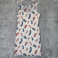 Adrianna Papell Dress Womens 14 White Floral Lace Sheath Sleeveless Embroidered