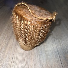 Vintage Animal Skin Hand Drum Deer Fur Folk Art Native American Bongo Small