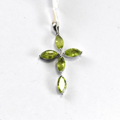Colgante cruz peridoto natural artesanía 925 plata esterlina hecho a mano art... - Imagen 2 de 9