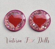 Blythe Doll Metallic Glitter Pink Red Heart Eyechips Eye Chips 14mm Custom Furby