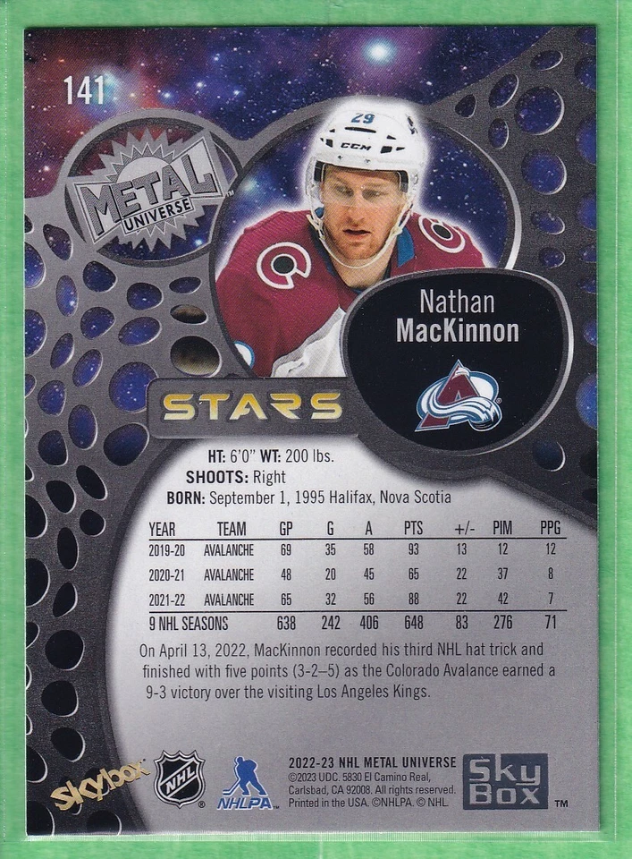 2022-23 Skybox Metal Universe #141 Nathan MacKinnon Colorado Avalanche - Image 2 of 2
