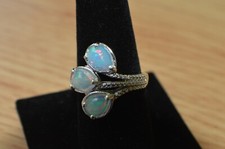 2.08ct Ethiopian Opal 3 Stone Ring Platinum over Sterling Silver Size 9