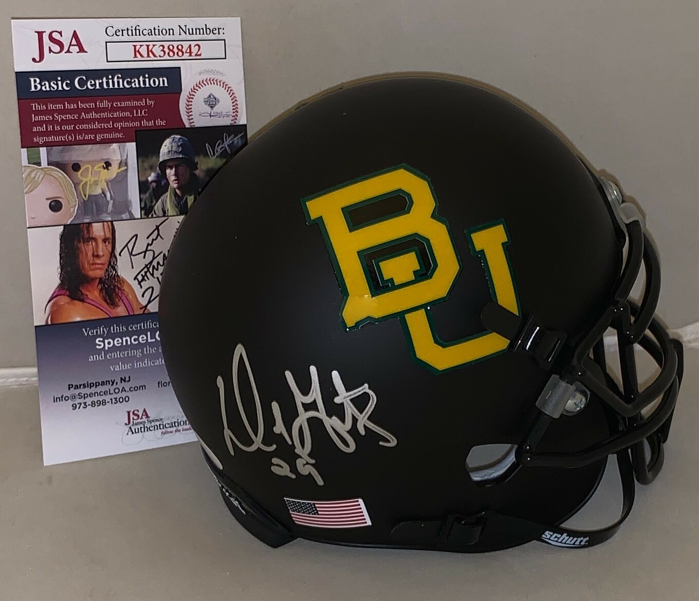 Dennis Gentry Autographed Signed Baylor Bears Bears Black Matte mini helmet JSA 