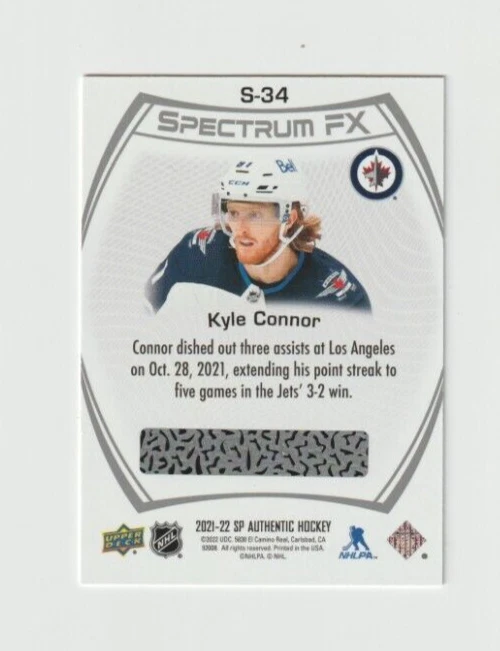 2021-22 SP Authentic SPECTRUM FX # S-34 Kyle Connor WINNIPEG JETS - Image 2 of 2