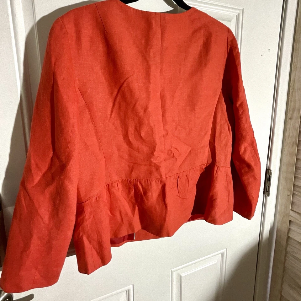 Chaqueta Blazer Talbots Para Mujer 100% Lino Naranja Oculta Snap Peplum Talla 10 Usada en Excelente Condición Foto 2 de 4
