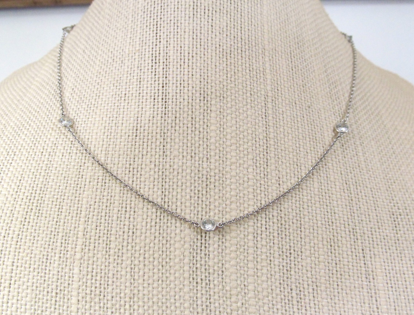 JCM 925 QVC Diamonique by the Yard Station Necklace 7 bezel set round