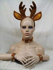 Pin up Reindeer Costume Set Rudolph Christmas Play Antlers Headband Jingle Bells