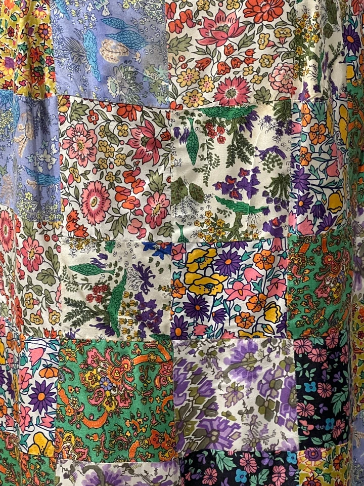 Vestido Vaina LIBERTY LONDON Vintage Años 70 Hecho a Mano Patchwork Floral Seda M-L Foto 2 de 4