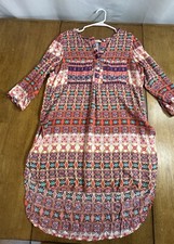Anthropologie Fig & Flowers Boho Pink Blue Medallion Tunic Dress Size Small EUC!