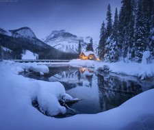 Landscape winter snow covered ice frozen river water Custom Gaming Mat Desk