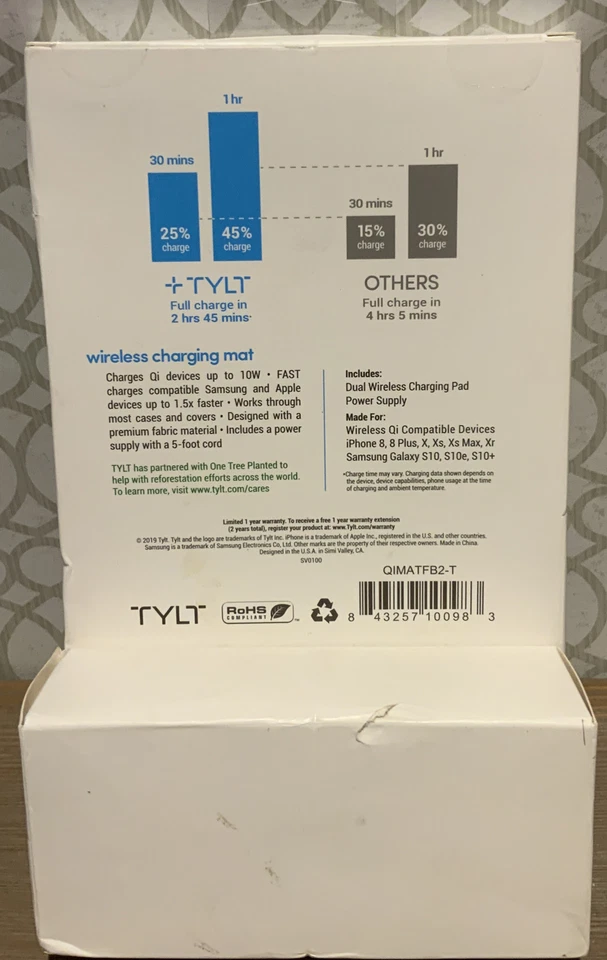 🍒 Tylt Qi Wireless 10W Charging Mat. Fastest Dual Wireless Charger - Gray - Image 2 of 2