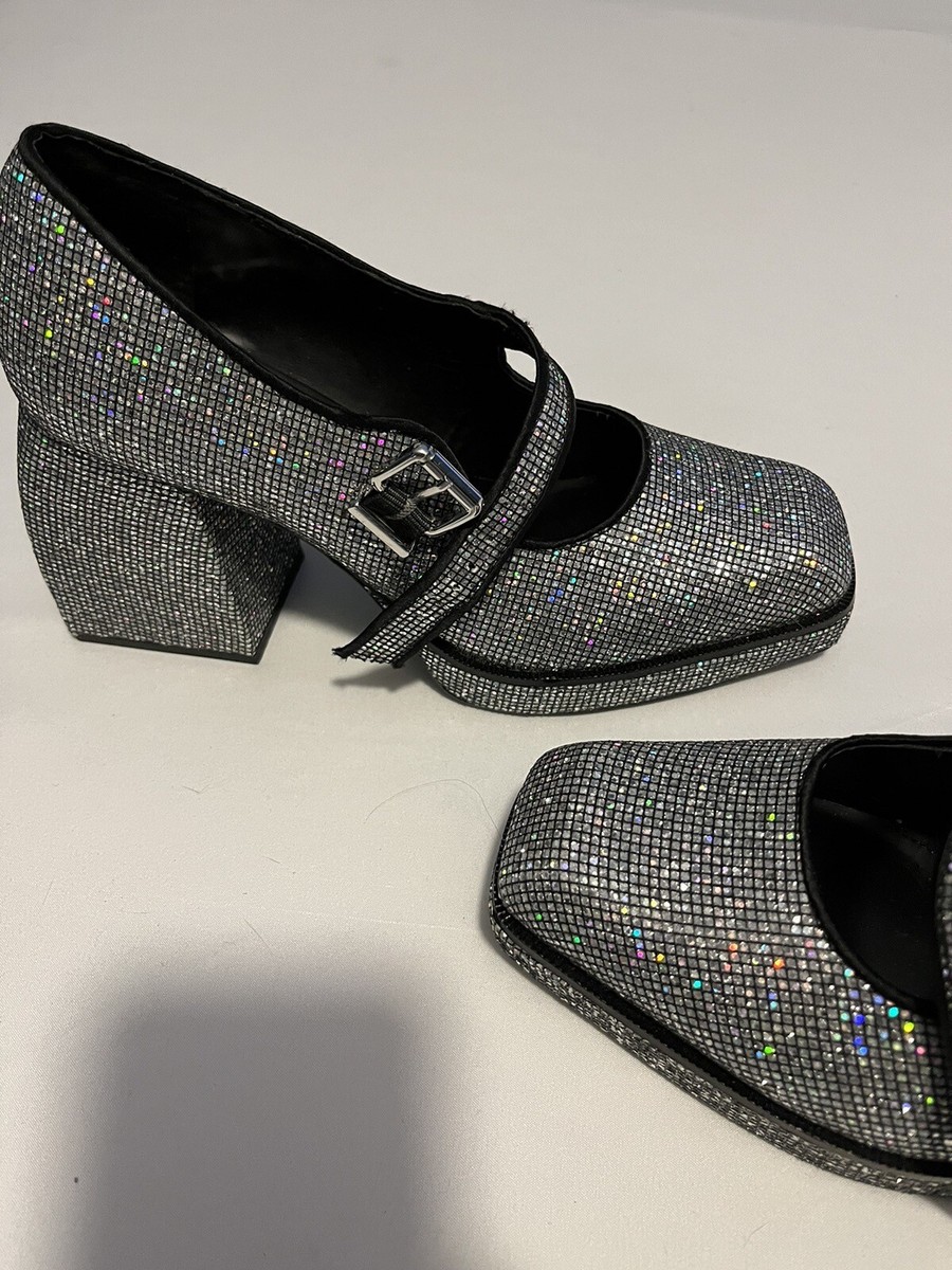jihyang シルバーグリッター GB Gianni Bini Sparkle Silver Metallic Platform Heel Mary