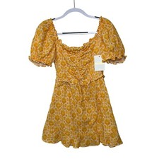Show Me Your Mumu Sophie Mini Dress Floral Print Puff Sleeve Yellow XS