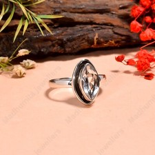 Natural Crystal Quartz Gemstone Pure 925 Sterling Silver Jewelry Statement Ring
