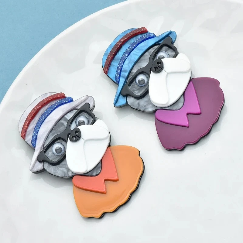 Camouflage Quirky Dog Glasses Hat Stone Brooch