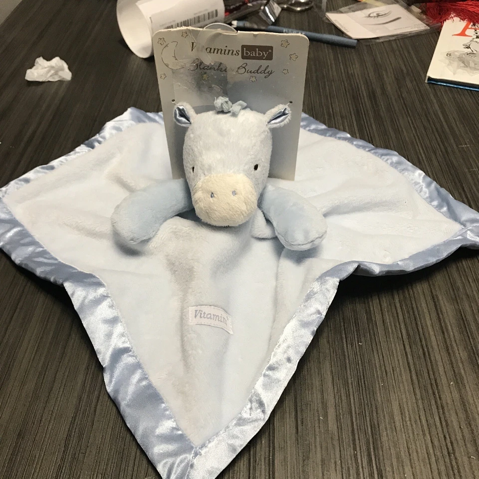 Difícil de Encontrar Vitaminas Bebé Azul Caballo 2013 Baby Lovey Manta de Seguridad Satinado Suave Foto 4 de 4