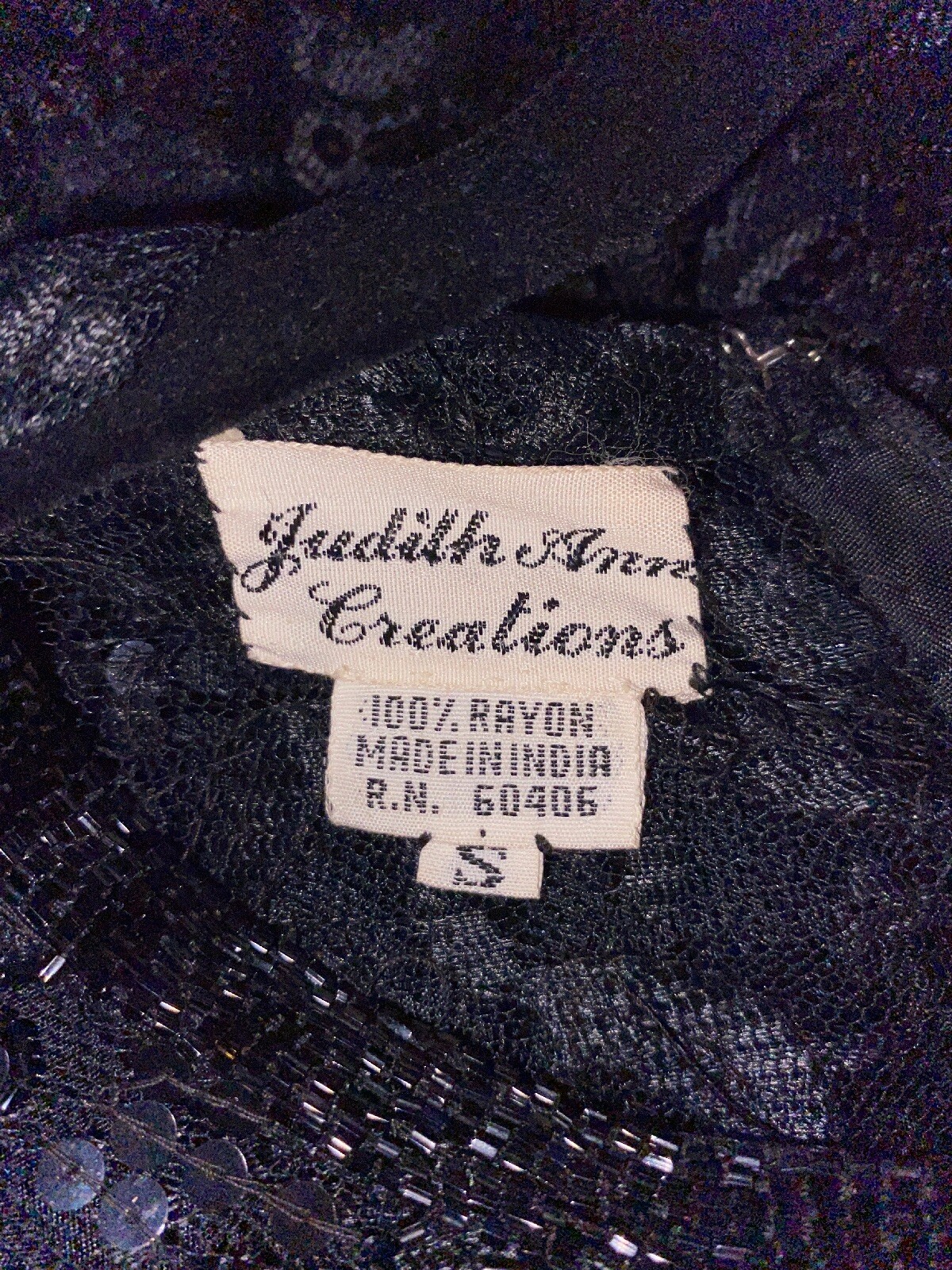 Judith Ann Creation Black Beaded Sequin Flapper Gown Dress Asymmetric Hem Small