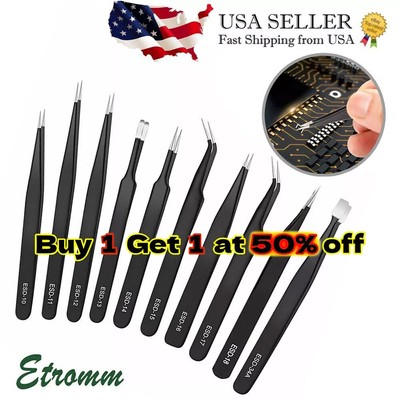 9 Pcs  Maintenance Repair Stainless Steel Tools Kit ESD Anti-static Tweezers Set
