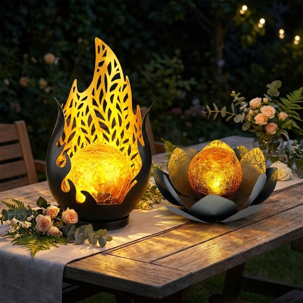 Solarlampe Gartenleuchte AußEnlampe Led Lotusblume Flammen Balkonlampe 2Er Set-image